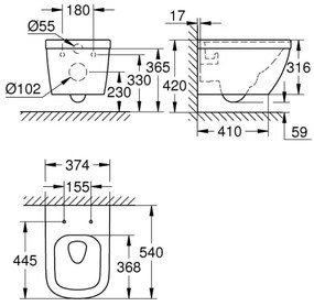 GROHE 39328000 - Vas WC suspendat EURO CERAMIC 540 × 374 mm ceramică/alb