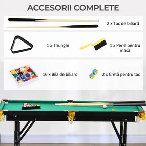 SPORTNOW Masă de Biliard Reglabilă pe Înălțime cu Accesorii, Masă din MDF și Oțel Carom, 140x60x55-75 cm, Verde | Aosom Romania
