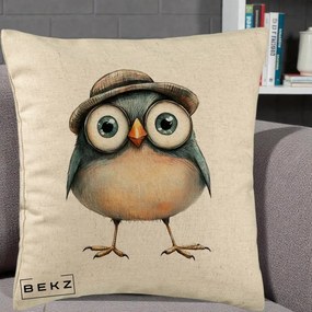 Perna Decorativa Pui cu Palarie Rotunda, 40x40 cm, Bej, Husa Detasabila, Perna Inclusa, BEKZ®