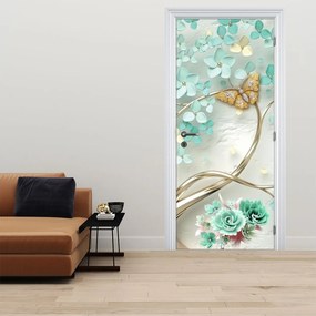 Fototapet pentru ușă - Floare cu fluturași (95x205cm)