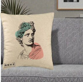 Perna Decorativa Bust Grec Vaporwave, 40x40 cm, Bej, Husa Detasabila, Perna Inclusa, BEKZ®