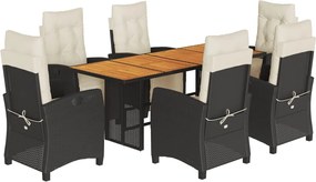 vidaXL Set mobilier de grădină cu perne, 7 piese, negru, poliratan