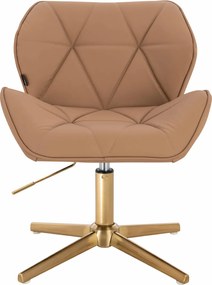 HR111CROSS Scaun Caramel Piele Ecologica Premium Soft cu Bază Aurie