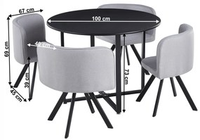 Set de mobilier dining 1+4, negru gri deschis, BEVAN NEW