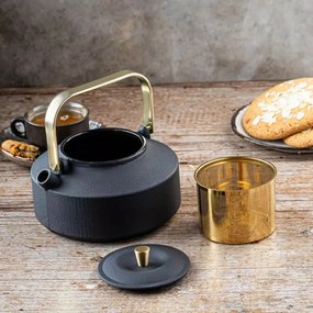 Ceainic din fonta cu infuzor Kinghoff KH 1935, 1 l, Interior emailat, Inductie, Negru