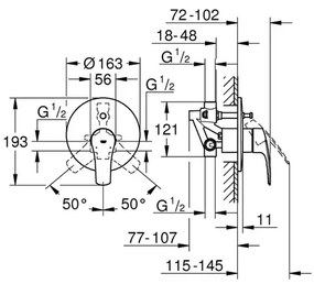 Baterie cada - dus incastrata Grohe Eurosmart New cu corp incastrat crom