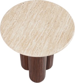 Măsuță de cafea rotundă Massia Mini 50 cm pentru living - travertin / nuc