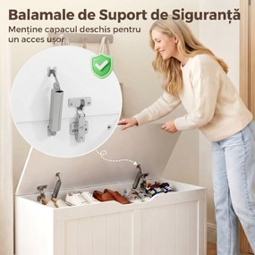 HOMCOM Bancă de Depozitare cu cu 2 Balamale de Siguranță 100 cm, PAL, Alb | Aosom Romania