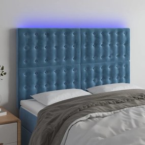 3122910 vidaXL Tăblie de pat cu LED, albastru închis, 144x5x118/128cm, catifea