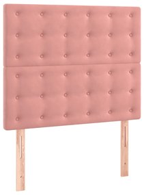 Pat box spring cu saltea, roz, 90x200 cm, catifea Roz, 90 x 200 cm, Nasturi de tapiterie
