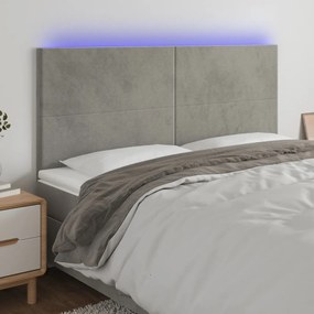 3122198 vidaXL Tăblie de pat cu LED, gri deschis, 160x5x118/128 cm, catifea