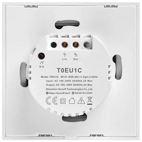 Intrerupator simplu smart, sticla securizata alba, montaj in doza, compatibil Alexa si Google Assistant, Sonoff