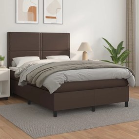 3142782 vidaXL Pat box spring cu saltea, maro, 140x190 cm, piele ecologică