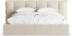 Pat matrimonial bej tapițat cu spațiu de depozitare cu somieră 160x200 cm Eric – Micadoni