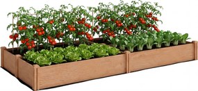 Outsunny Pat de grădină pătrat din lemn, 4 zone de cultură, fond deschis, montaj fără unelte, 234x109x25cm, maro deschis | Aosom Romania