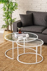 Set măsuțe cafea Belende (alb + sticlă). 1127424