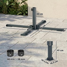 Outsunny Bază Pliabilă în Formă de Cruce pentru Umbrele de 38 mm și 48 mm, Suport Metalic Rezistent pentru Brazi de Crăciun, Umbrele de Grădină, Patio, Plajă, Gri Închis | Aosom Romania
