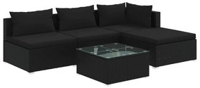 3101616 vidaXL Set mobilier de grădină cu perne, 5 piese, negru, poliratan