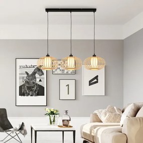 Briloner 4759031 - Lustră suspendată pe cablu, 3xE27/10W/230V, negru/bambus