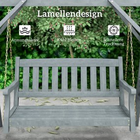 Outsunny Leagăn de grădină pentru 2 persoane, bancă-leagăn din lemn cu polițe, suport pentru băuturi și lanțuri metalice, Gri | Aosom Romania