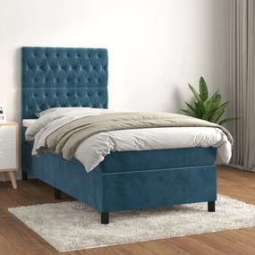 3143191 vidaXL Pat box spring cu saltea, albastru închis, 100x200 cm, catifea