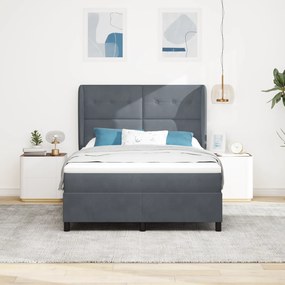 vidaXL Pat cu saltea cu arcuri - Gri închis - 140x200 cm - Catifea