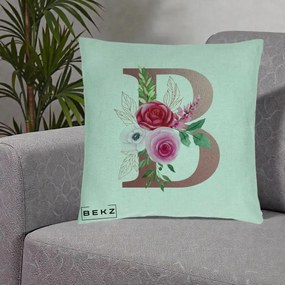 Cadou Personalizat - Perna Personalizata Monograma Rose Gold Litera B, 40x40 cm, Verde Menta, Husa Detasabila, Perna Inclusa, BEKZ®