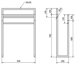 SAPHO Ska308 Ska suport pentru prosoape 55 x 80 x20 cm, negru mat / stejar