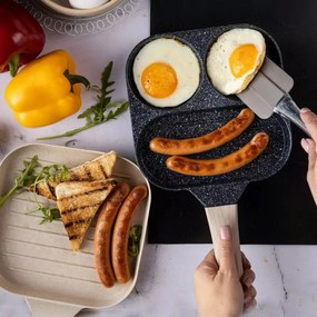 Tigaie cu 3 sectiuni Klausberg KB 7816, 36 cm, Acoperire neaderenta marmura, Maner din lemn, Inductie, Negru