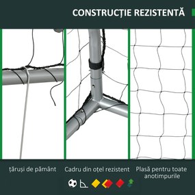 SPORTNOW Poarta de fotbal 8ft x 5ft, Plasa de fotbal pentru gradina cu tarusi de sol, montare rapida si simpla, Poarta pentru antrenament