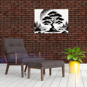 Tablou pe sticlă – Bonsai alb-negru (70x50 cm)