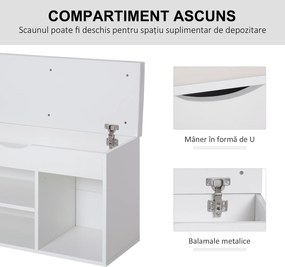HOMCOM Bancă pentru Pantofi, soluție economisitoare de spațiu, cu șezut imblopat și capac rabatabil, pentru intrare, PAL, 80x30x47cm, Alb | Aosom Romania