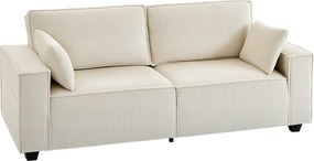 HOMCOM Canapea 3 locuri din velur canelat 218 cm, canapea de living, perne cu arcuri, cotiere late, 2 perne, bej | Aosom Romania