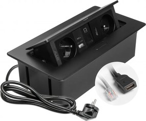 Priza incorporabila in blat Multi Soft GTV, 2 prize Schuko, USB A + C, HDMI, RJ45, negru, 240 x 120 mm Aluminiu Plastic, Negru, L:240 mm; l:120 mm;
