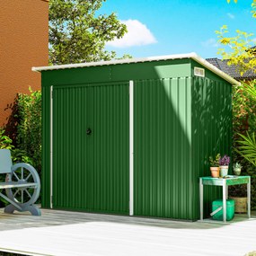 Outsunny Șopron de grădină exterior 2,7 m² 234x132x185 cm cu trei uși, încuietoare și fante de ventilație, verde | Aosom Romania