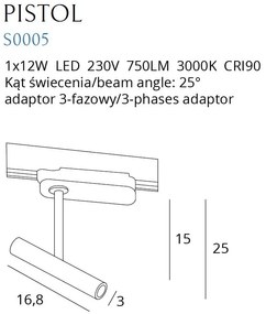 Spot LED directionabil pentru sina trifazata MAXLIGHT, PISTOL alb