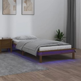 820594 vidaXL Cadru de pat cu LED, maro miere, 90x200 cm, lemn masiv
