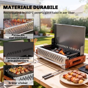 Outsunny Grătar Portabil cu Cărbune, Tava Detașabilă, din Oțel Inoxidabil și Metal, 50,5x34x33 cm, Negru | Aosom Romania