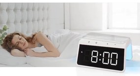 Nedis WCACQ30WT - Ceas cu alarmă, ecran LCD și încărcător wireless 15W/5V alb