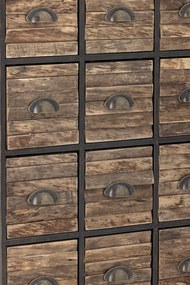 Comodă cu multe sertare, industrială, din metal și lemn, negru, cu 12 sertare, mânere scoică și picioare metalice, 92 x 60,5 x 33,5 cm, „Matteo”