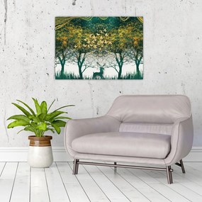 Tablou pe sticlă - Căprioare în pădurea verde (70x50 cm)