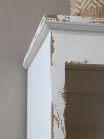Bibliotecă shabby chic din lemn cu finisaj antichizat crem, 5 rafturi, 106×39×200 cm, „Violette"