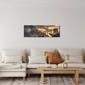 Tablou cu nori și pădure (cu ceas) (90x30 cm)