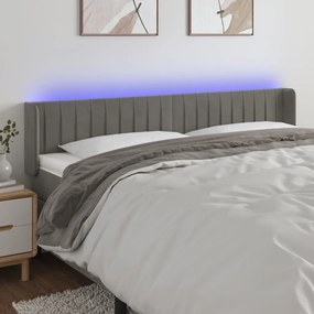 vidaXL Tăblie de pat cu LED, gri deschis, 163x16x78/88 cm, catifea