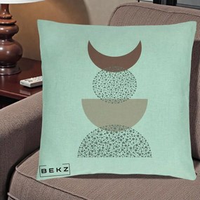 Perna Decorativa Boho Luna Plina si Forme Punctate, 40x40 cm, Verde Menta, Husa Detasabila, Perna Inclusa, BEKZ®