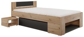 Pat de o persoană 120 cm Uniforme (stejar artisan + antracit) (cu sp. depozitare). 1116534