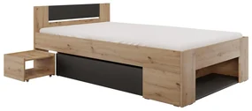 Pat de o persoană 120 cm Uniforme (stejar artisan + antracit) (cu sp. depozitare). 1116534