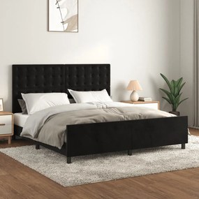 Cadru de pat cu tablie, negru, 180x200 cm, catifea Negru, 180 x 200 cm, Nasturi de tapiterie