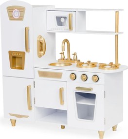 Bucătărie din lemn pentru copii în alb și auriu