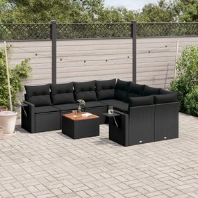 3256818 vidaXL Set mobilier de grădină cu perne, 9 piese, negru, poliratan